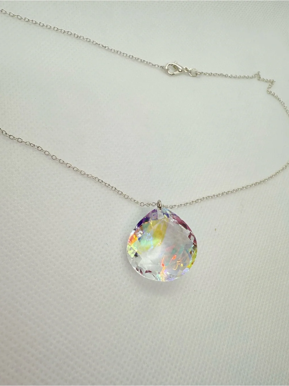 ✨ Aurora Borealis Swarovski Crystal Teardrop Pendant Necklace 925 Silver